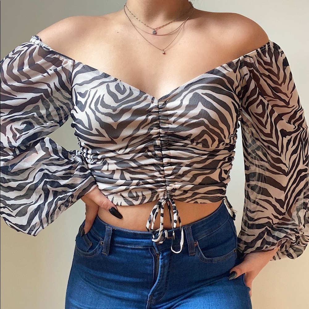Zebra printed off shoulder top
